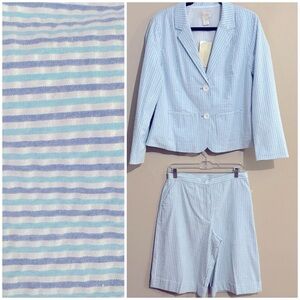 Studio Works Light Blue Striped Blazer and Shorts Set Blazer Sz14 Shorts Sz 10